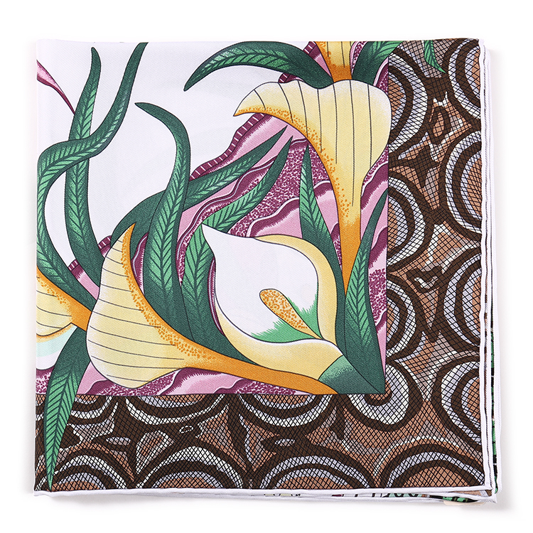 hermes(爱马仕) 白底花卉图案丝巾90