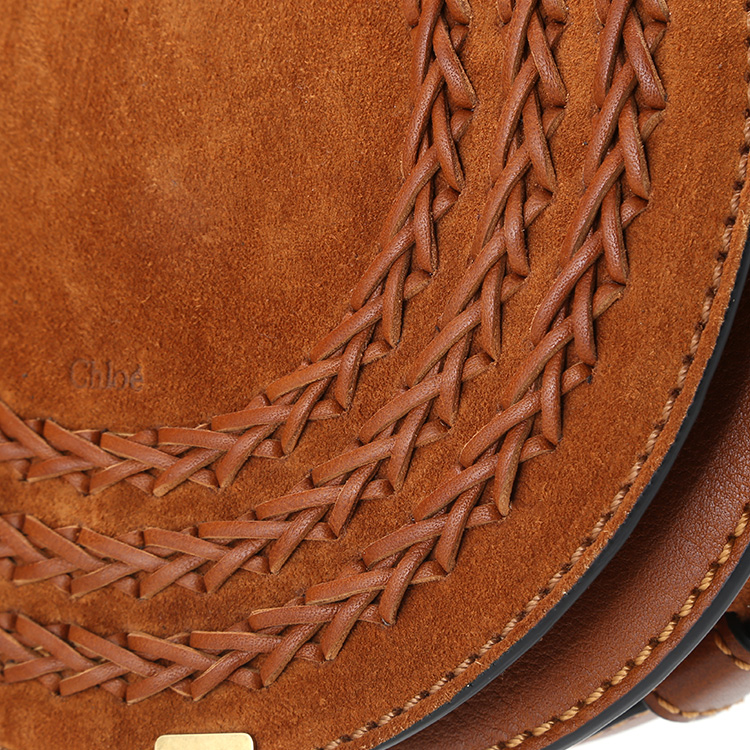 chloe(克洛伊) 棕色翻毛皮流苏装饰马蹄斜挎包