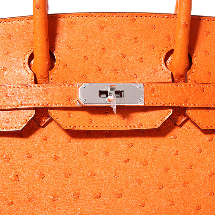hermes(爱马仕) 橘色鸵鸟皮手提包birkin30