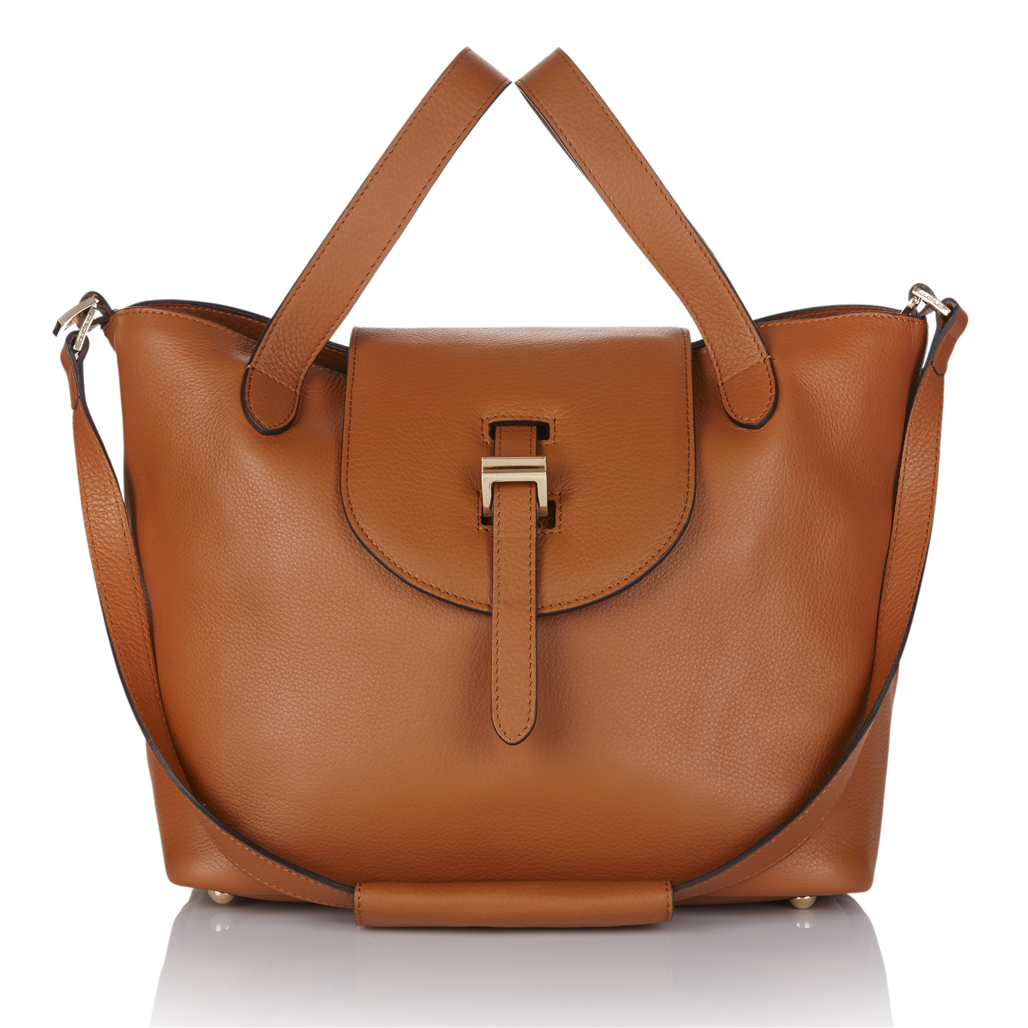 meli melo thela 系列女式棕色中型拉链小牛皮手提包经典英伦设计