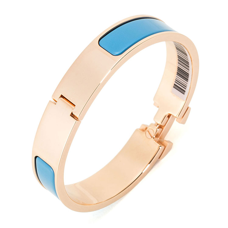 hermes(爱马仕) 18k金窄版h扣蓝色珐琅手镯