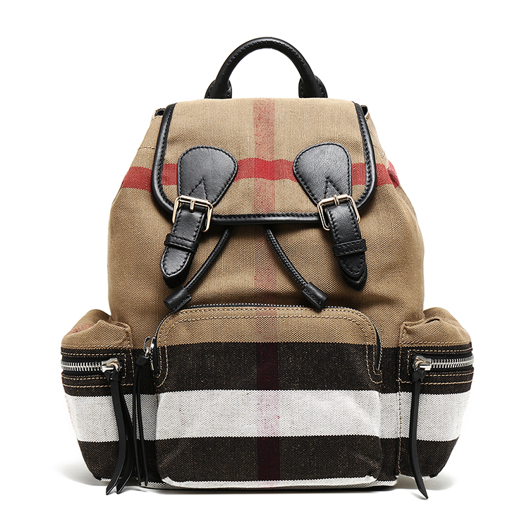 burberry(博柏利) 经典格纹帆布黑色配皮双肩包