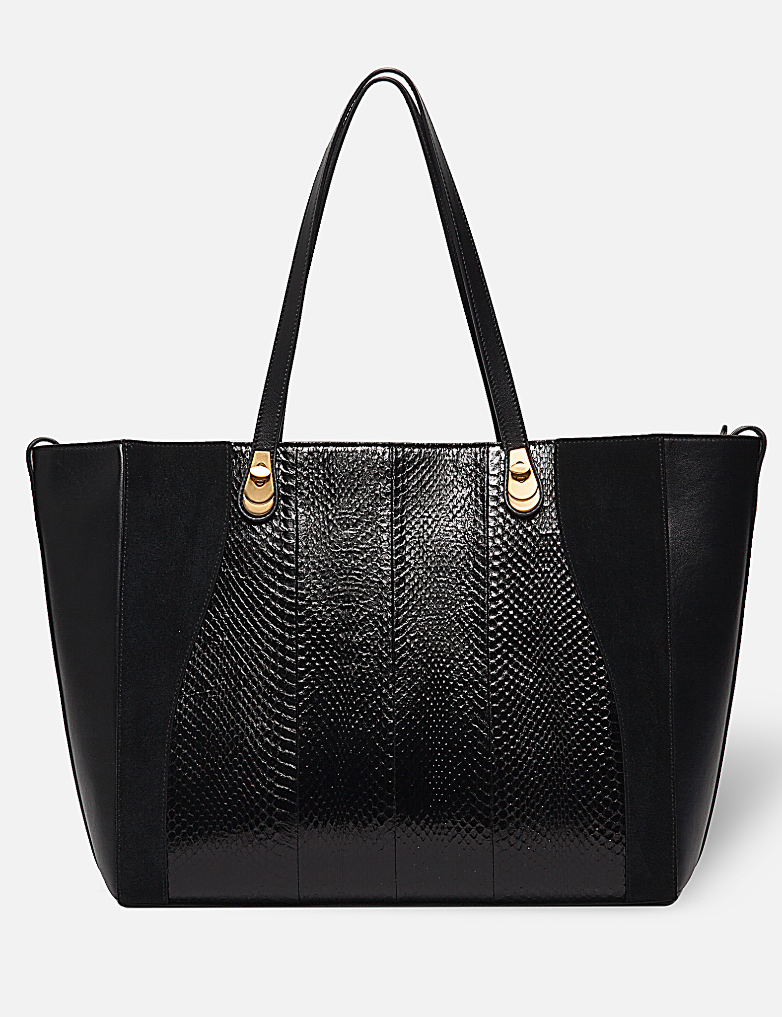 khirma好莱坞明星挚爱bonnie系列女式黑色牛皮水蛇皮拼接托特包bonnie