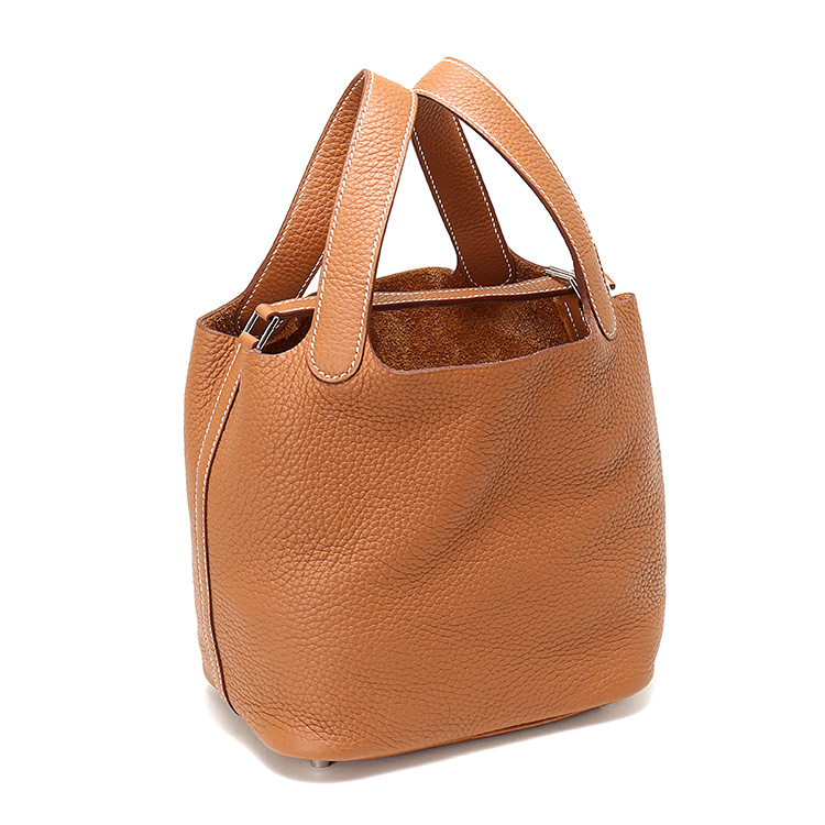 hermes(爱马仕) 棕色皮质水桶手提包picotin18