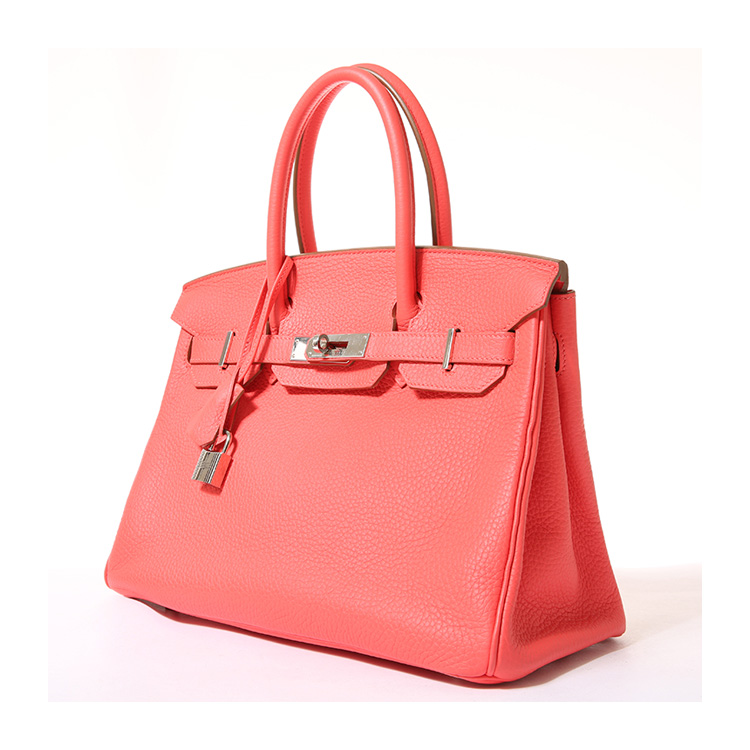 hermes(爱马仕) t5斋普尔粉皮质银扣手提包birkin30