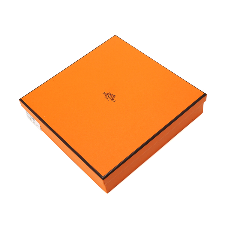 hermes(爱马仕) 黑/橘色皮质亮面金扣腰带100