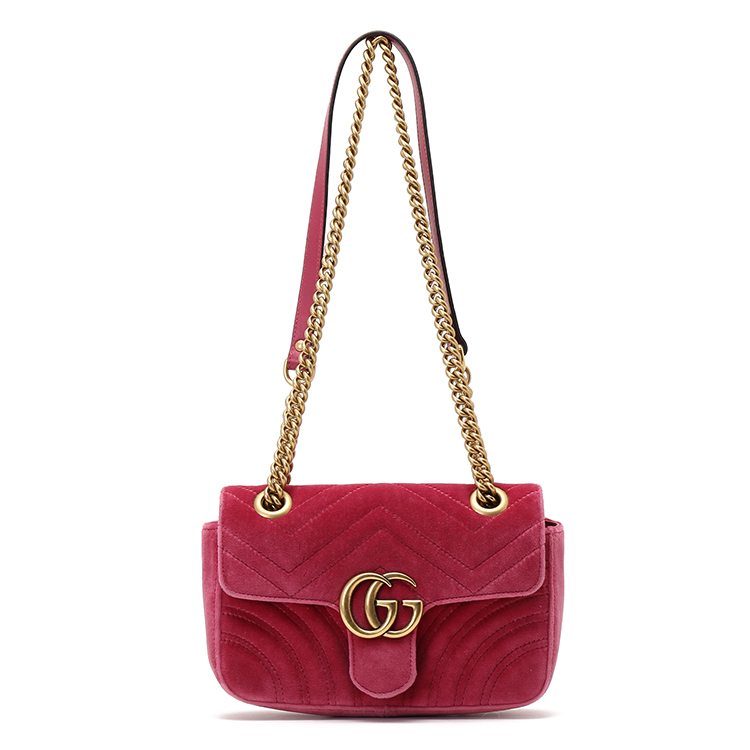 【GUCCI古驰 单肩包】GUCCI(古驰) 玫红色丝绒金链GG Marmont小号单肩包【正品 价格 图片】 - 寺库网