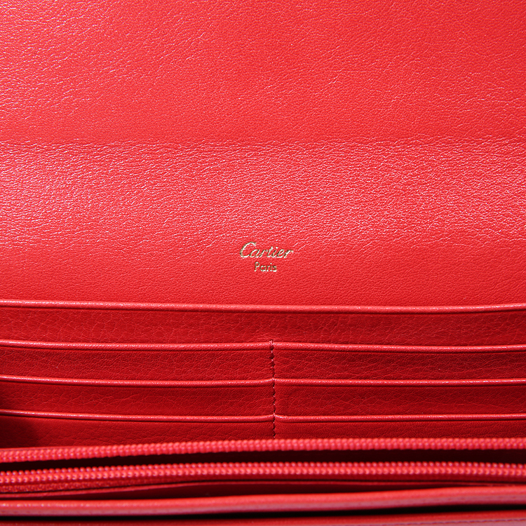 【cartier卡地亚 钱包】cartier(卡地亚) 红色皮质长款按扣钱夹【正品