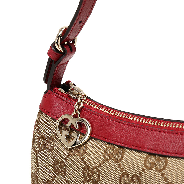 gucci(古驰) #卡其色帆布红色配皮小单肩包