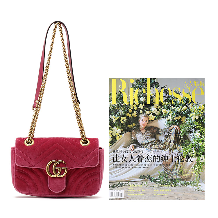 【GUCCI古驰 单肩包】GUCCI(古驰) 玫红色丝绒金链GG Marmont小号单肩包【正品 价格 图片】 - 寺库网