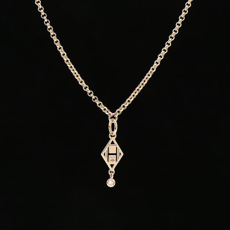 【hermes爱马仕 项链】hermes(爱马仕) 18k金菱形带单钻项链【正品