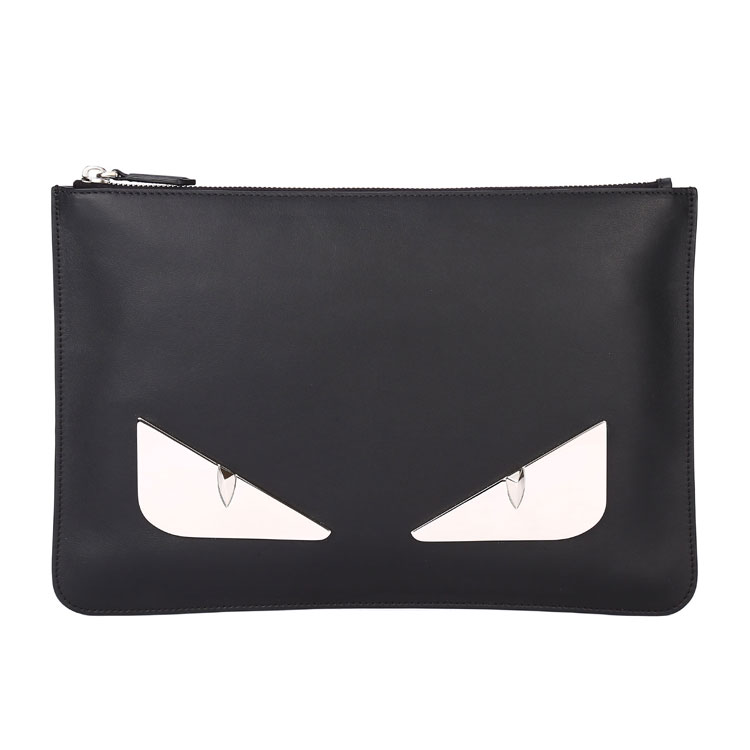 fendi(芬迪) 黑色皮质镜面眼小恶魔手拿包