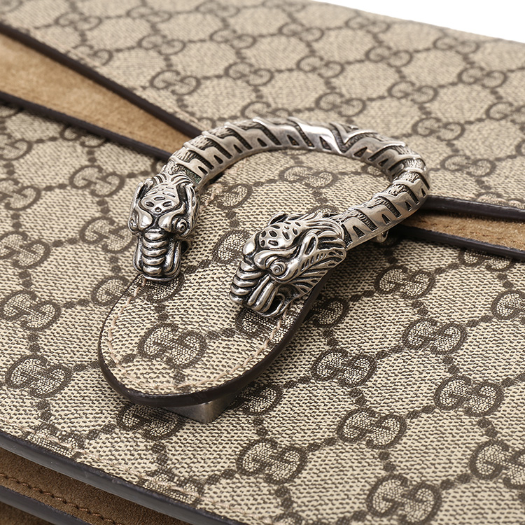 gucci(古驰) 卡其色pvc棕色配皮大号酒神包