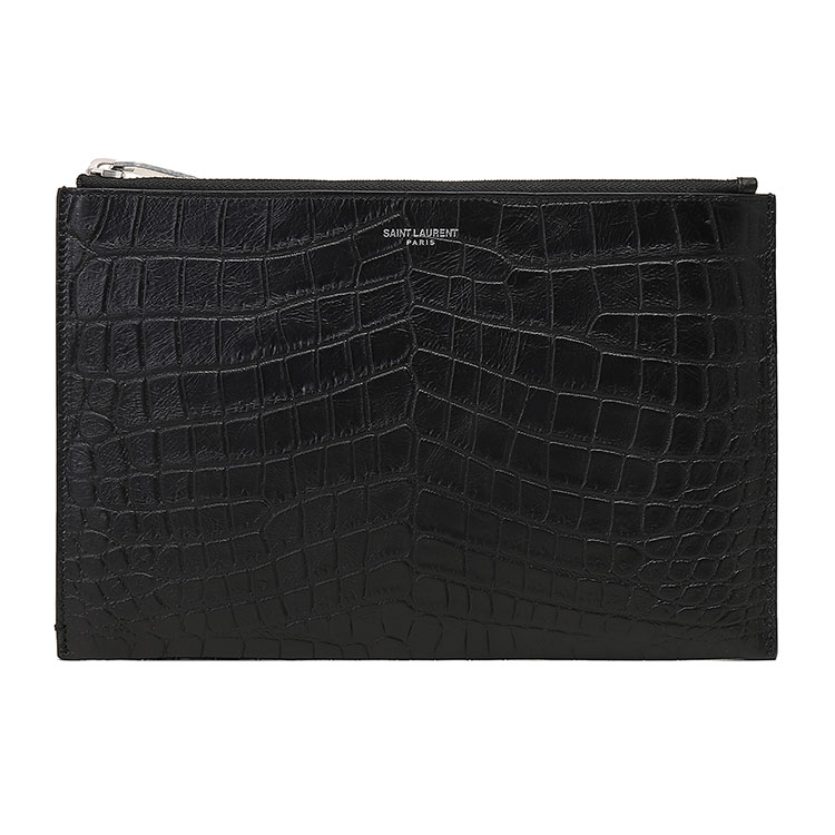 yves saint laurent(圣罗兰) 黑色鳄鱼纹皮质手拿包