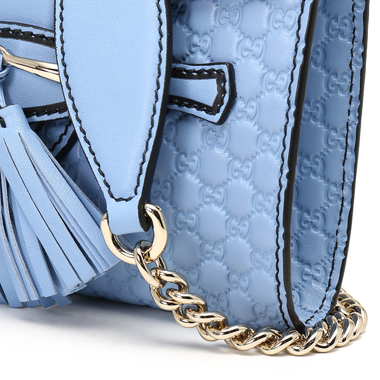 gucci(古驰)天蓝色皮质链条斜挎包
