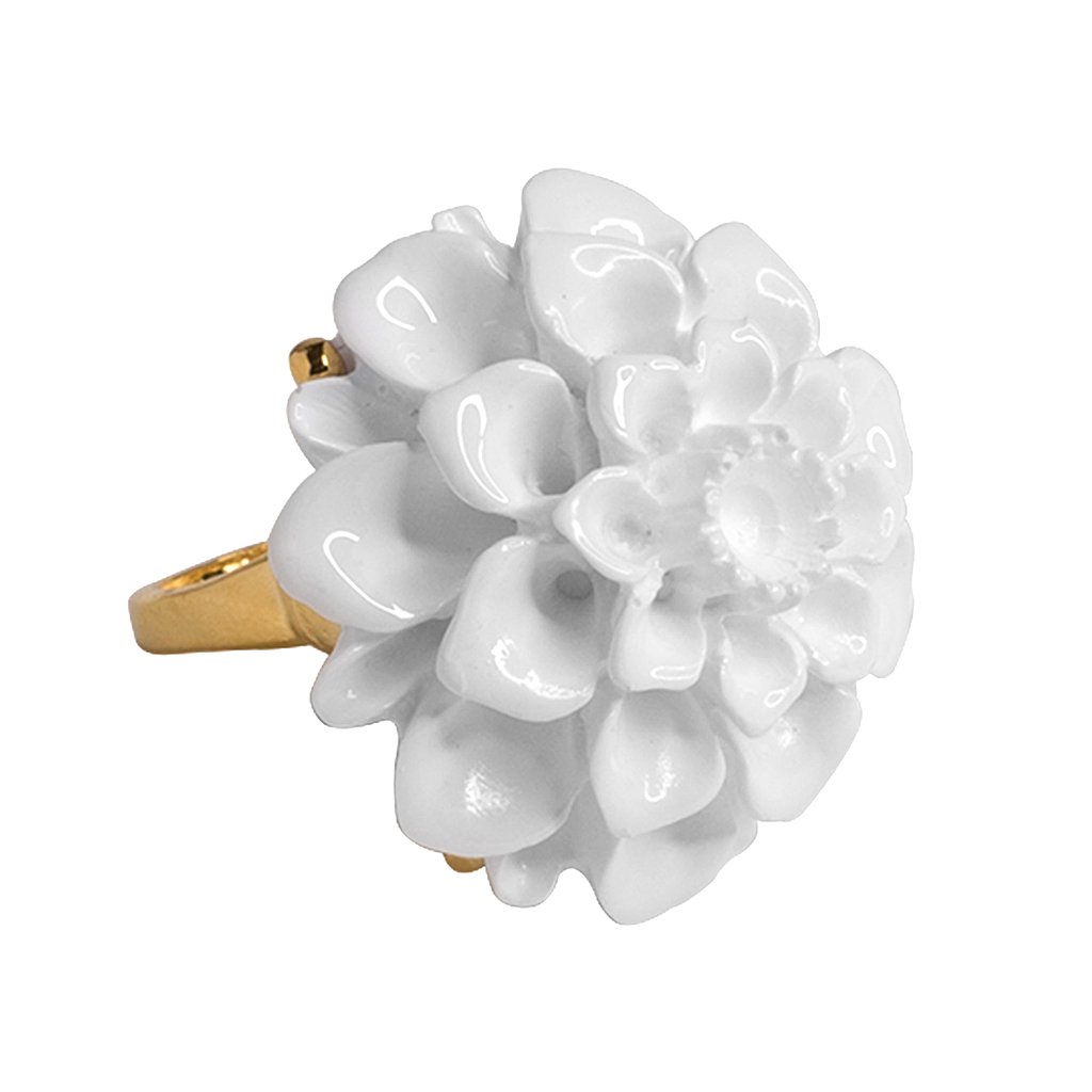 【纽约传奇珠宝品牌】kennth jay lane 镀金/珐琅多层白色花朵戒指