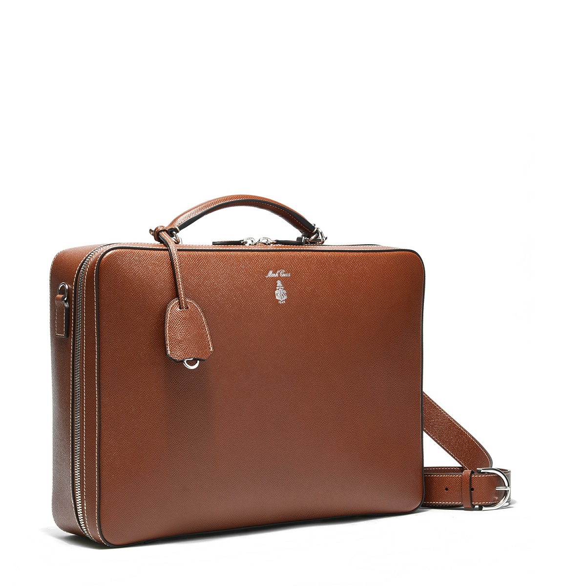 mark cross baker男士十字纹小牛皮公文包棕色