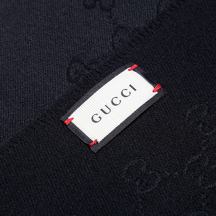 gucci(古馳) #黑色logo圖案中性款式羊毛圍巾36*180cm