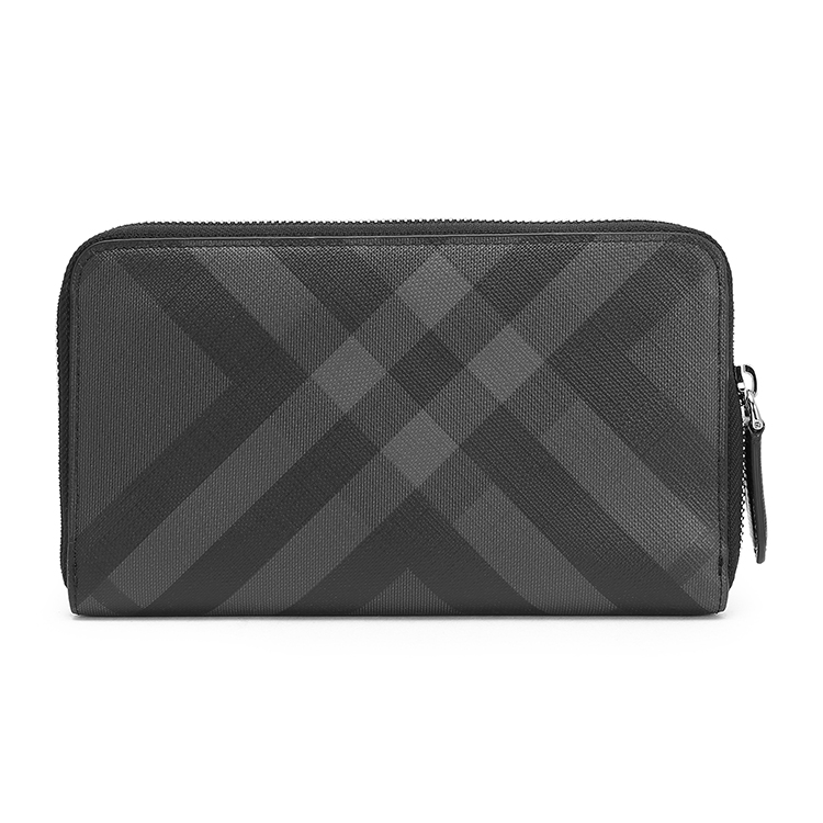 burberry(博柏利) #炭灰色经典格纹pvc长款拉链男士手拿包