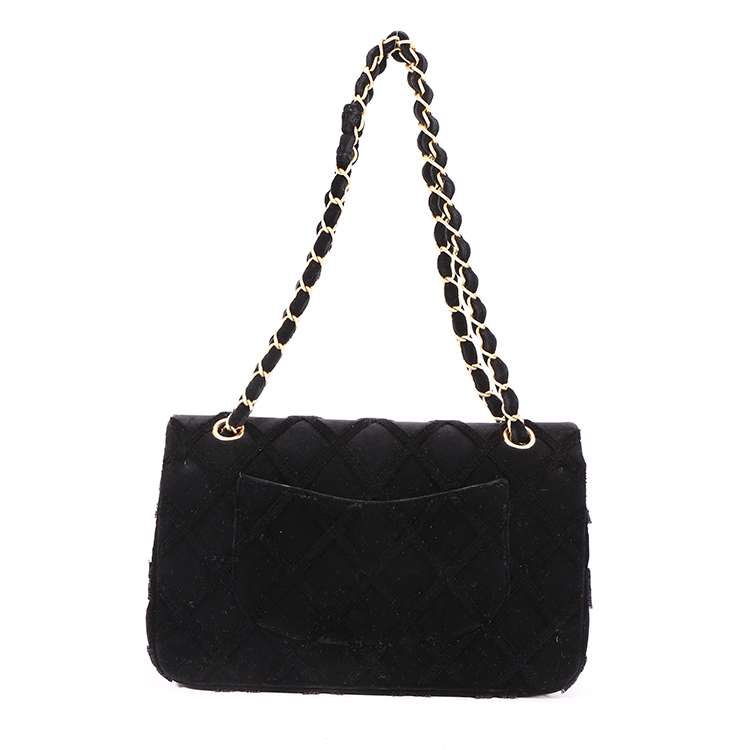 chanel(香奈儿)黑色绒布格纹cf单肩包