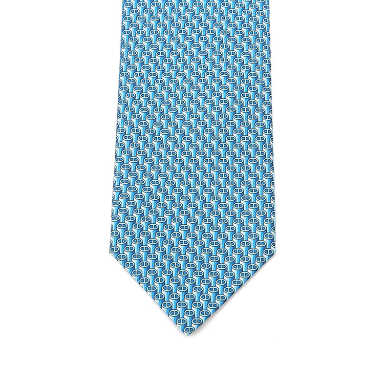 hermes(爱马仕) 经典款男士青色底印花图案领带