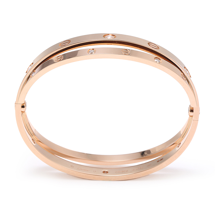 cartier(卡地亚) love系列18k金双环镶钻手镯17