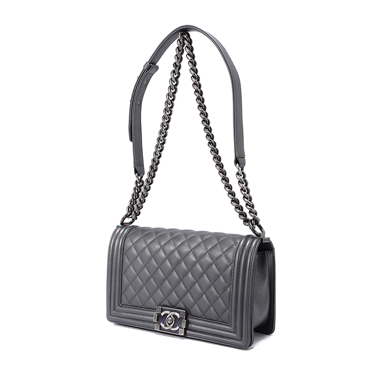 chanel(香奈儿) leboy灰色皮质单肩包