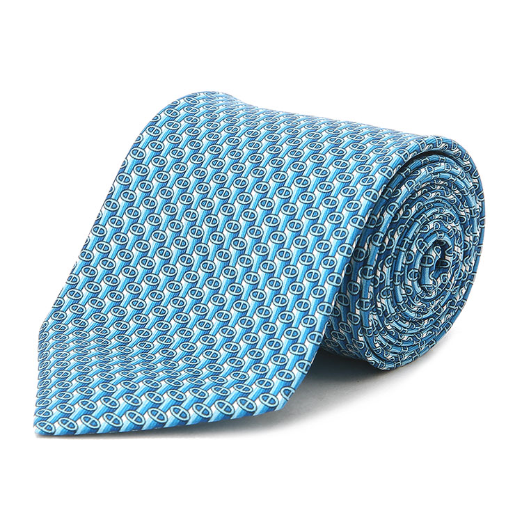 hermes(爱马仕) 经典款男士青色底印花图案领带