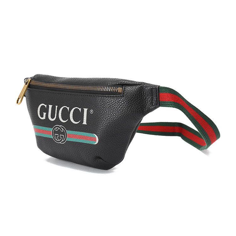 gucci(古驰) 黑色皮质gucci复古印花小号腰包