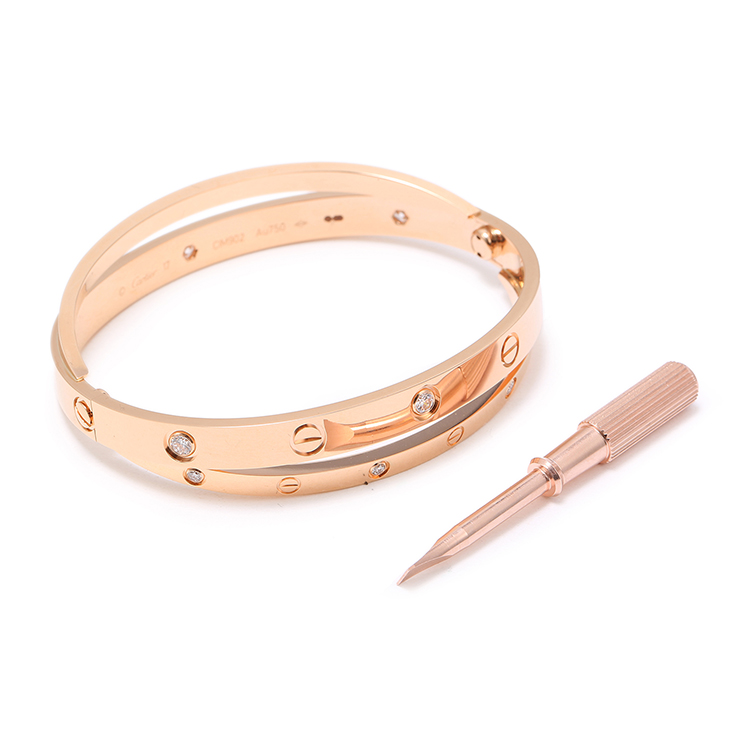 cartier(卡地亚) love系列18k金双环镶钻手镯17