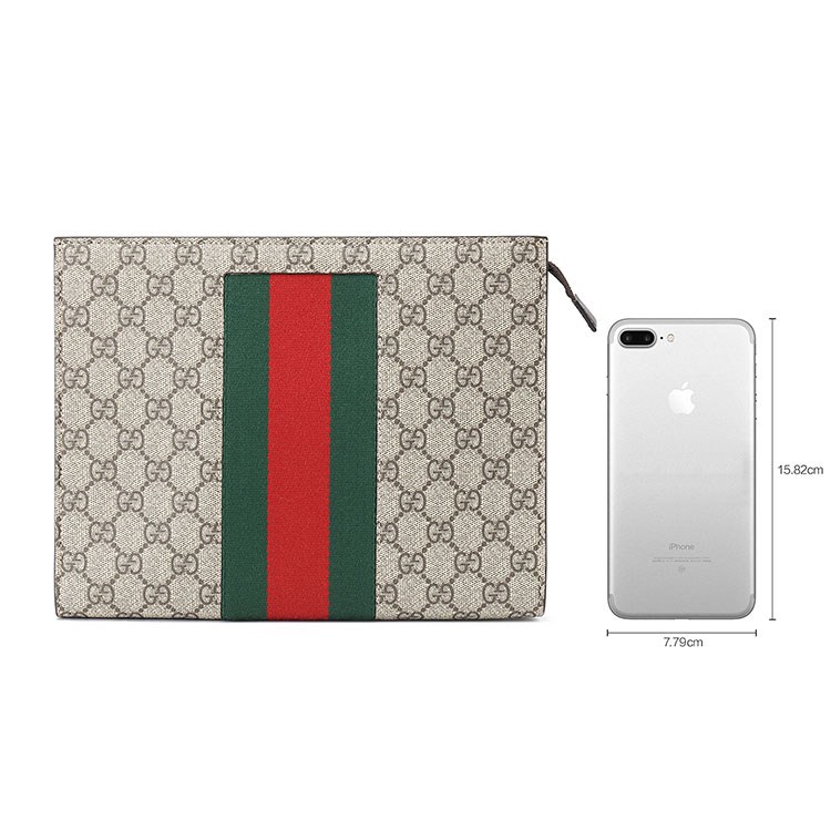 gucci/古驰 饰条纹织带高级人造帆布手拿包 475316 khn4n