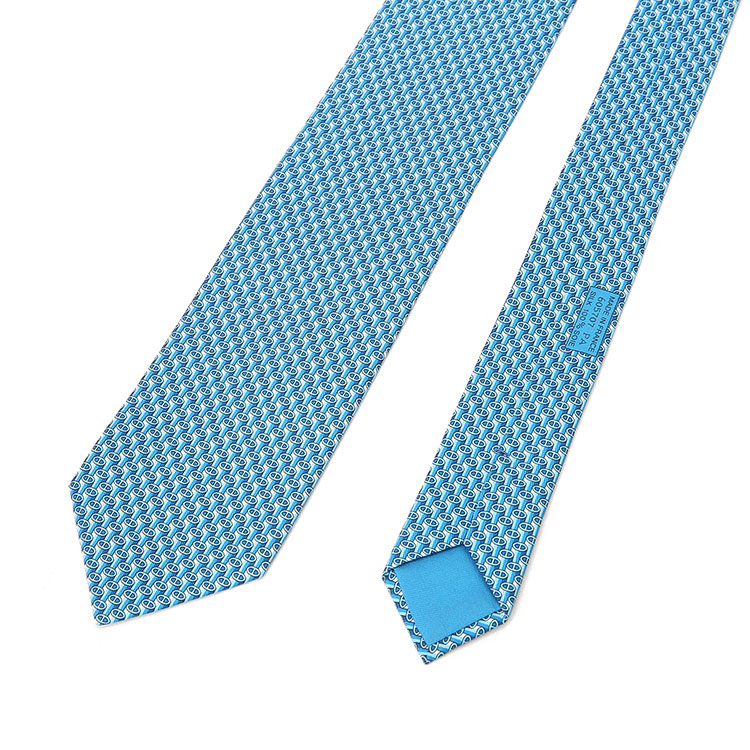 hermes(爱马仕) 经典款男士青色底印花图案领带