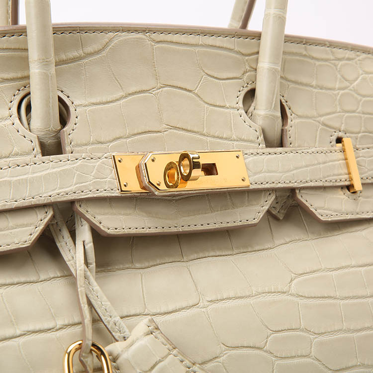 hermes(爱马仕) 爆款birkin系列白色鳄鱼皮手提包30