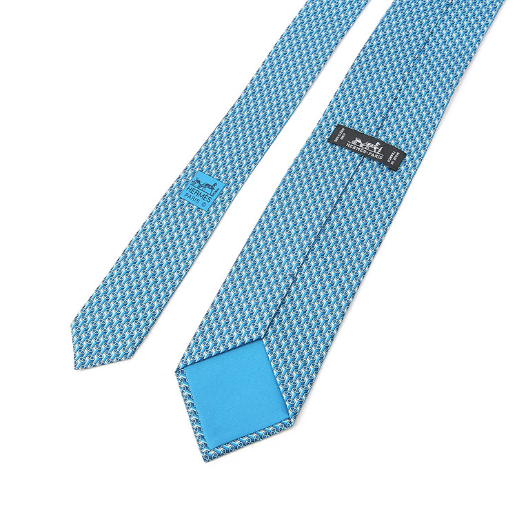 hermes(爱马仕) 经典款男士青色底印花图案领带