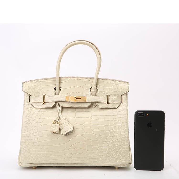 hermes(爱马仕) 爆款birkin系列白色鳄鱼皮手提包30