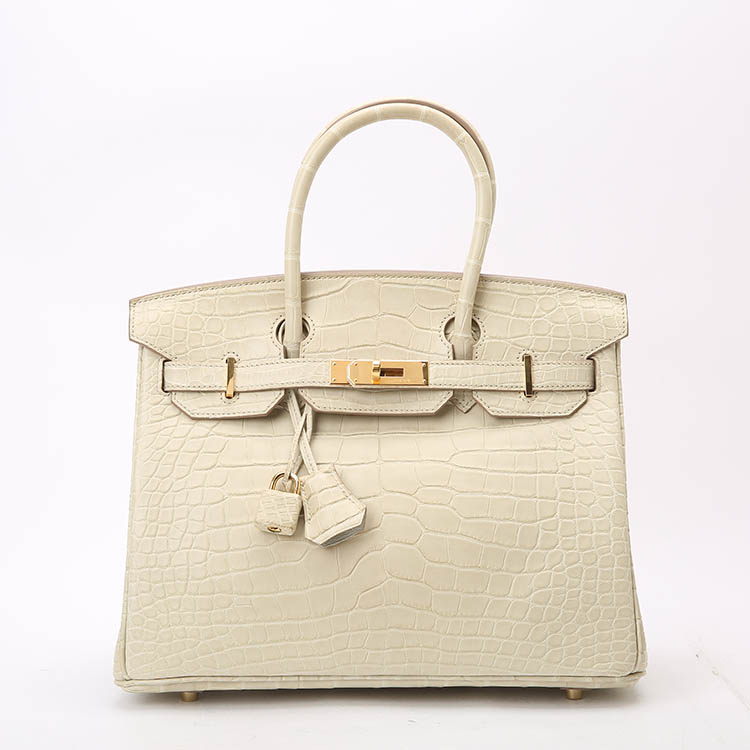 hermes(爱马仕) 爆款birkin系列白色鳄鱼皮手提包30