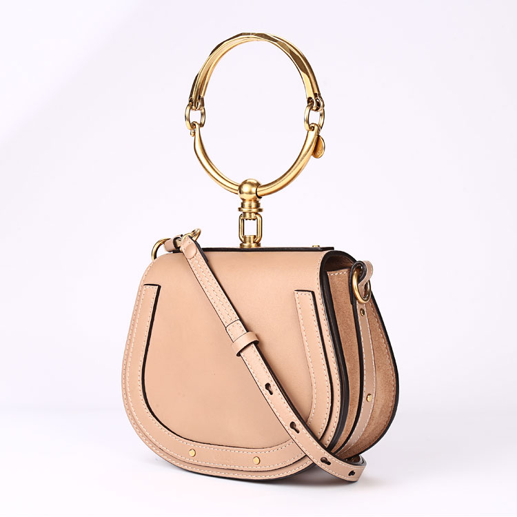 chloe(克洛伊) 裸色皮质女士经典款圆环手提包