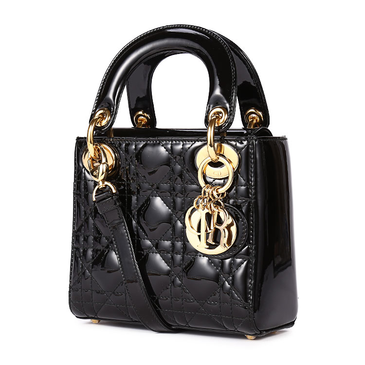 dior(迪奥) 女士经典款黑色漆皮金扣迷你戴妃包 ch