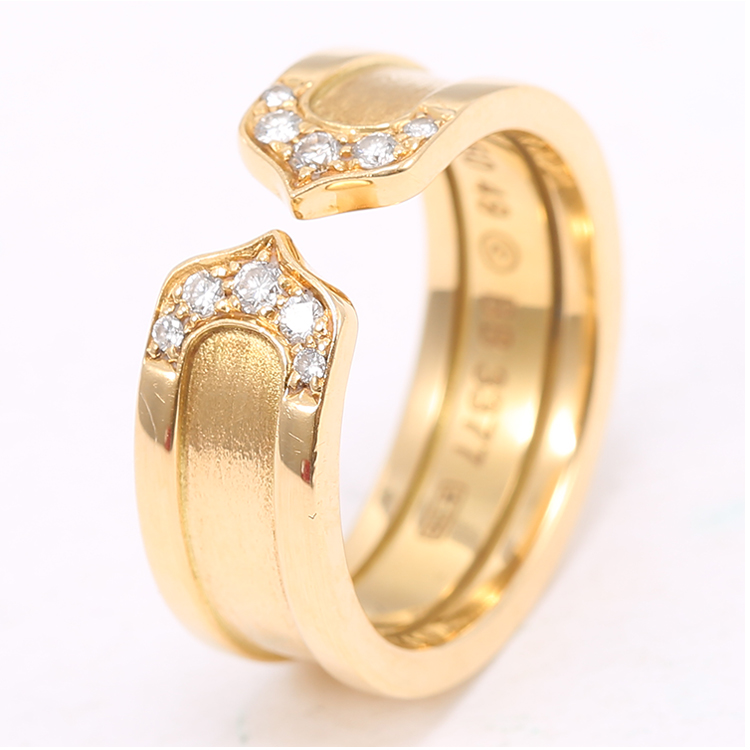cartier(卡地亚) 18k金双c开口镶钻戒指49#ch
