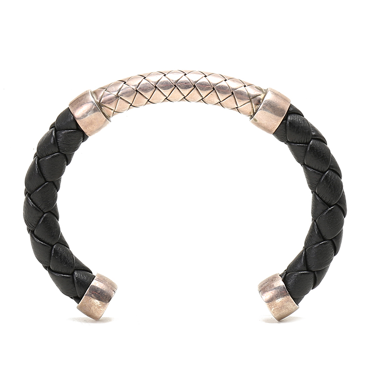 bottega veneta(葆蝶家) 黑色皮质编织配925银手镯