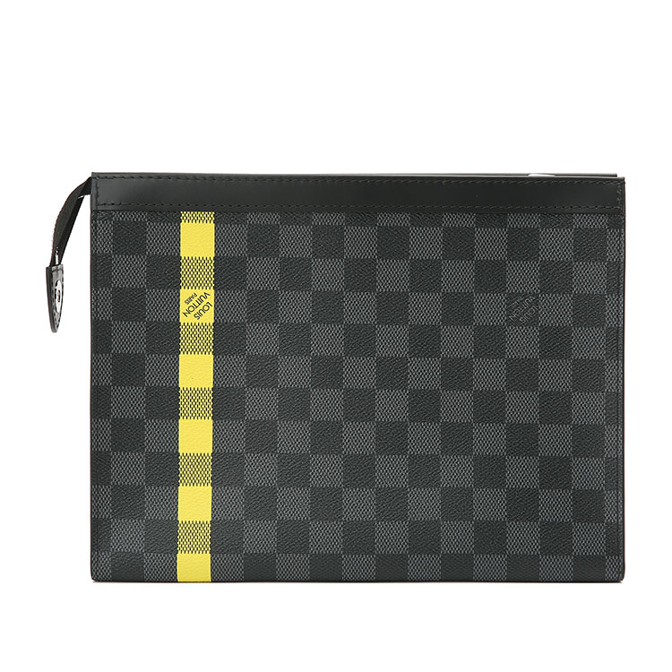 louis vuitton(路易威登) pochette voyage灰棋格手拿包 黄条