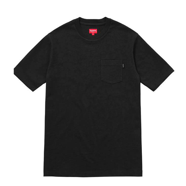 supreme 男士限量款胸口有口袋短袖黑色t恤