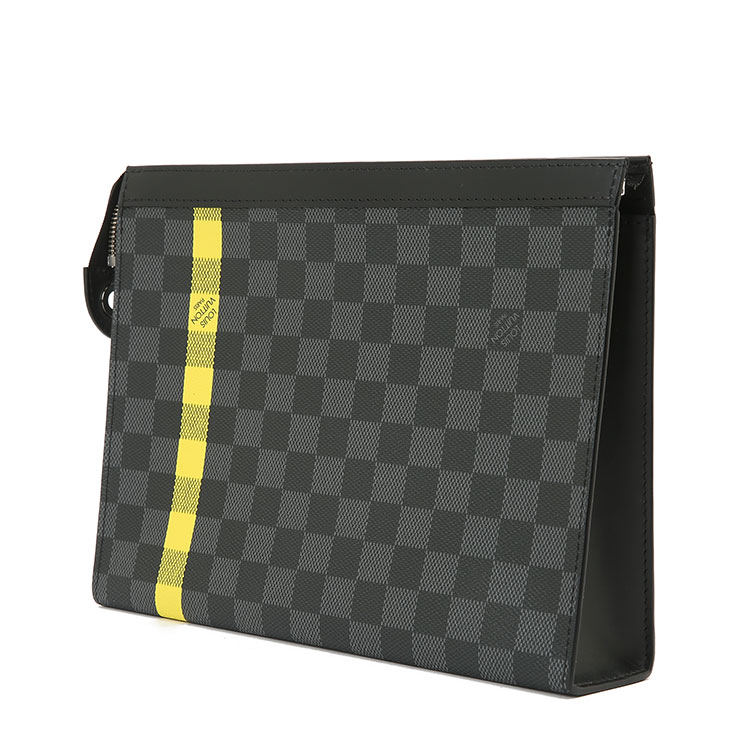 louis vuitton(路易威登) pochette voyage灰棋格手拿包 黄条