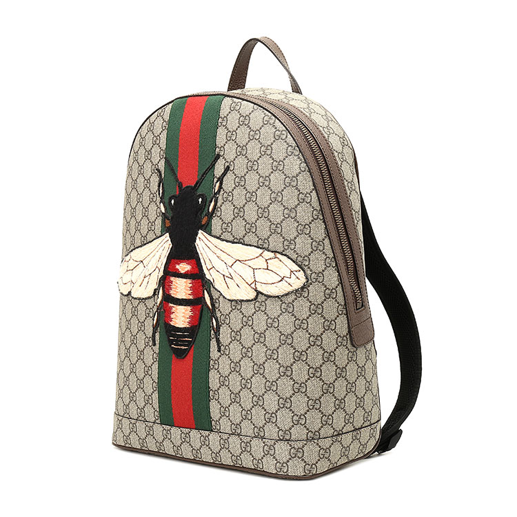 gucci(古驰) 刺绣款卡其色pvc蜜蜂双肩包