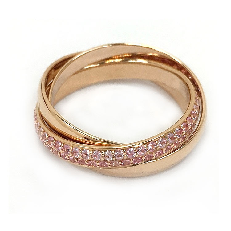 cartier(卡地亚) trinity系列18k金三环粉蓝宝戒指49