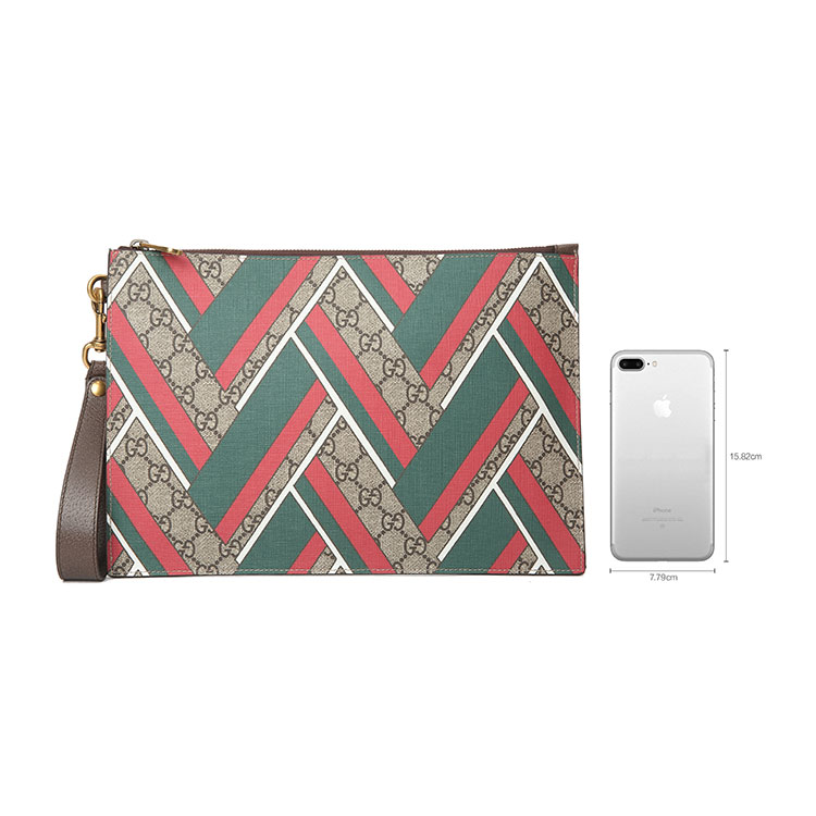 gucci(古驰) 红绿拼色几何图案手拿包