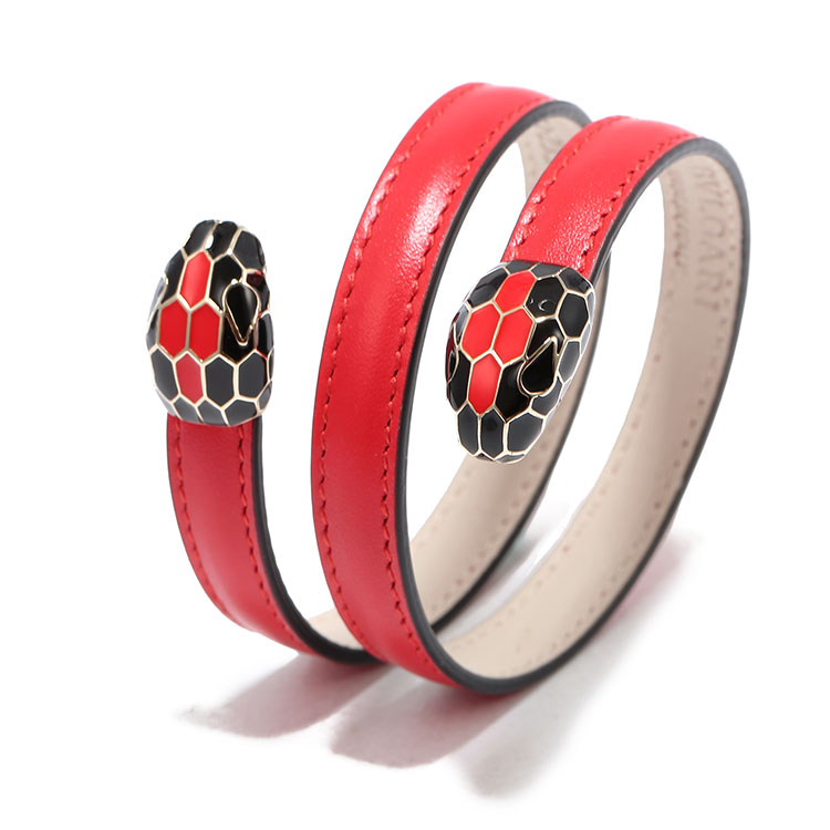 bvlgari(宝格丽) 红色皮质双蛇头手链ch