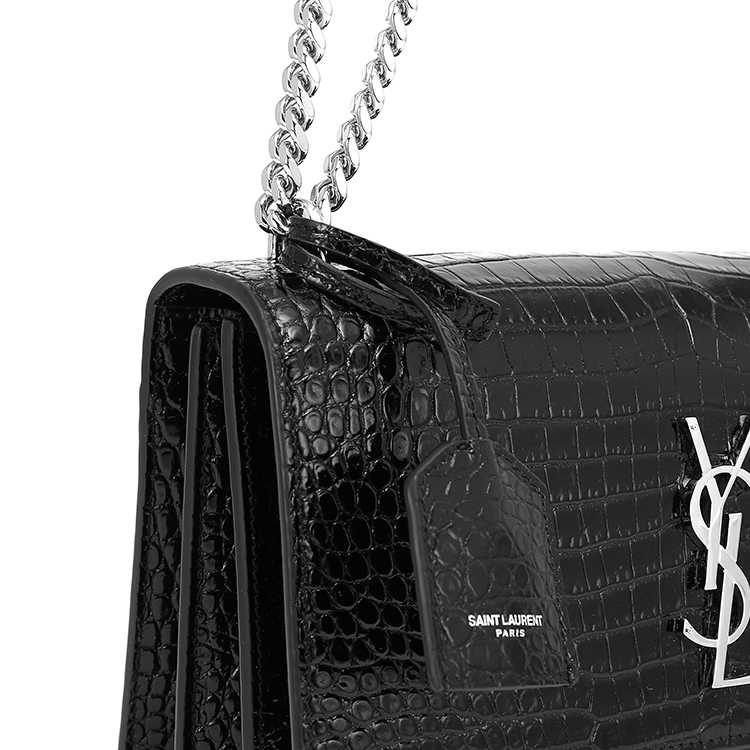 yves saint laurent(圣罗兰) 黑色皮质鳄鱼压纹斜挎包 ch