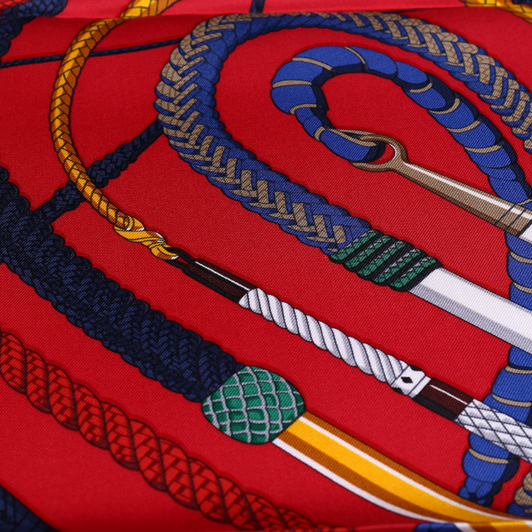 hermes(爱马仕) #红色底马鞭绳图案女士丝巾90*90cm