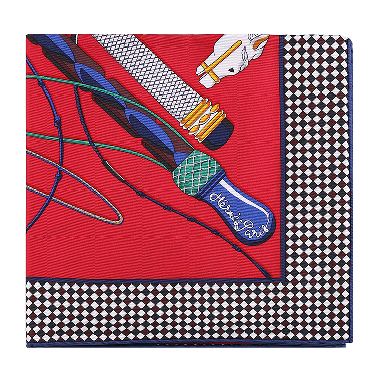 hermes(爱马仕) #红色底马鞭绳图案女士丝巾90*90cm